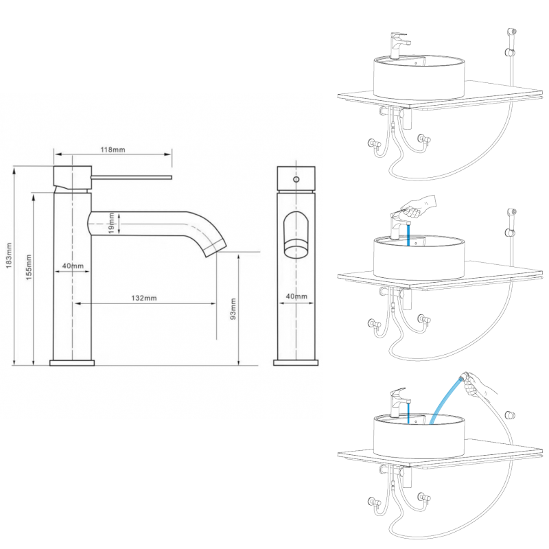 RHAPSODY stojánková umyvadlová baterie s bidetovou sprchou, měď mat 1209-09PG