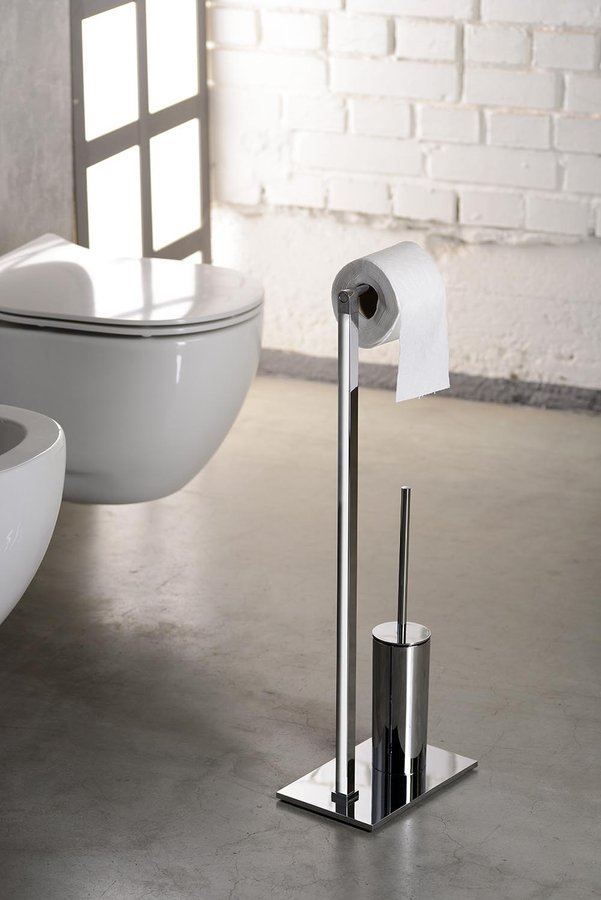 Stojan s držákem na toaletní papír a WC štětkou, hranatý, chrom 783213