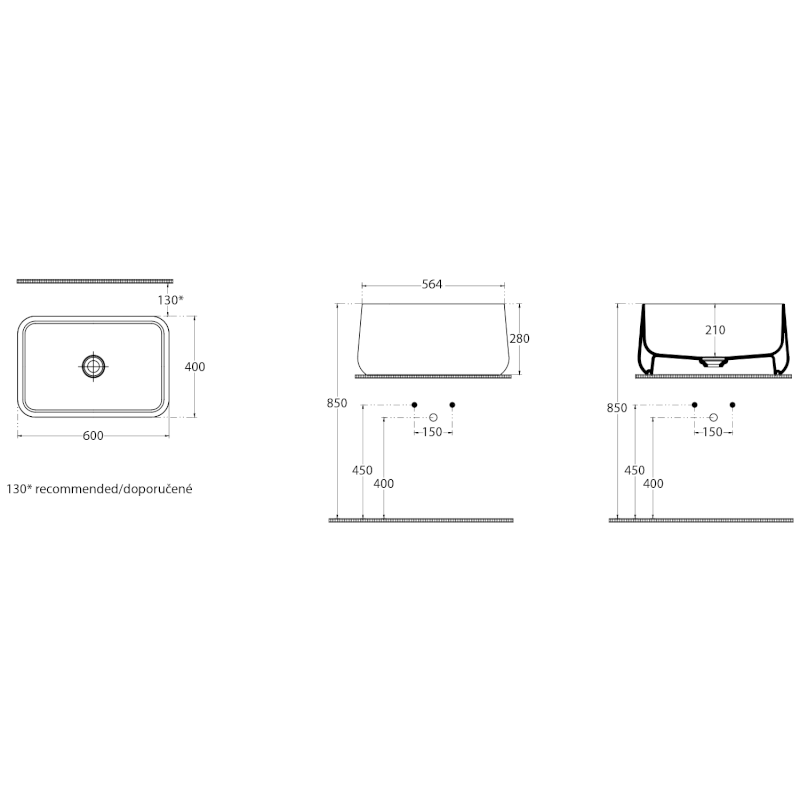 ALLEGRO keramické umyvadlo na desku vysoké 60x40cm, bílá 10AL66060
