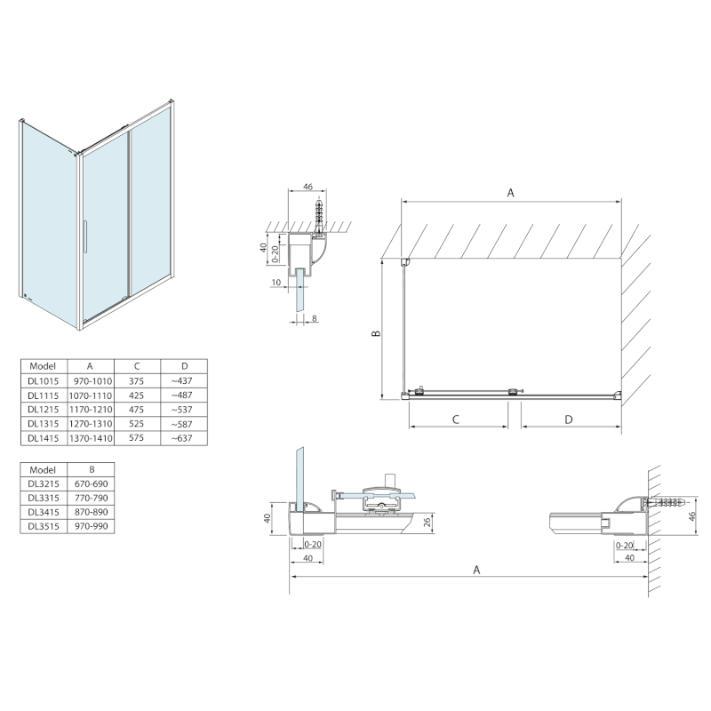 LUCIS LINE sprchové dveře 1000mm, čiré sklo DL1015