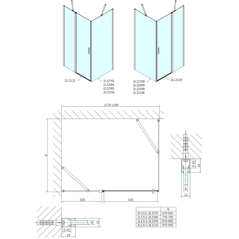 ZOOM sprchové dveře 1200mm, čiré sklo ZL1312