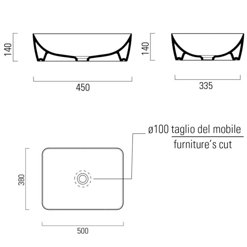 SAND/NUBES keramické umyvadlo na desku 50x38cm, agave mat 903704