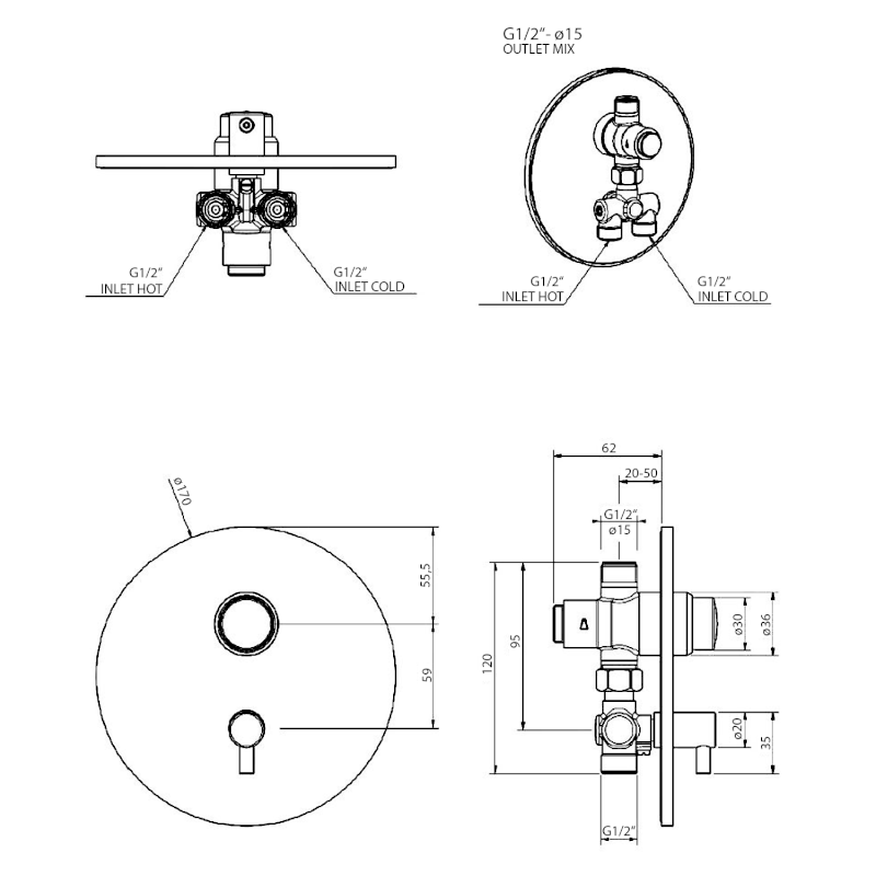 TEMPOR samouzavírací podomítkový sprchový ventil s regulací teploty, chrom 937.141.1