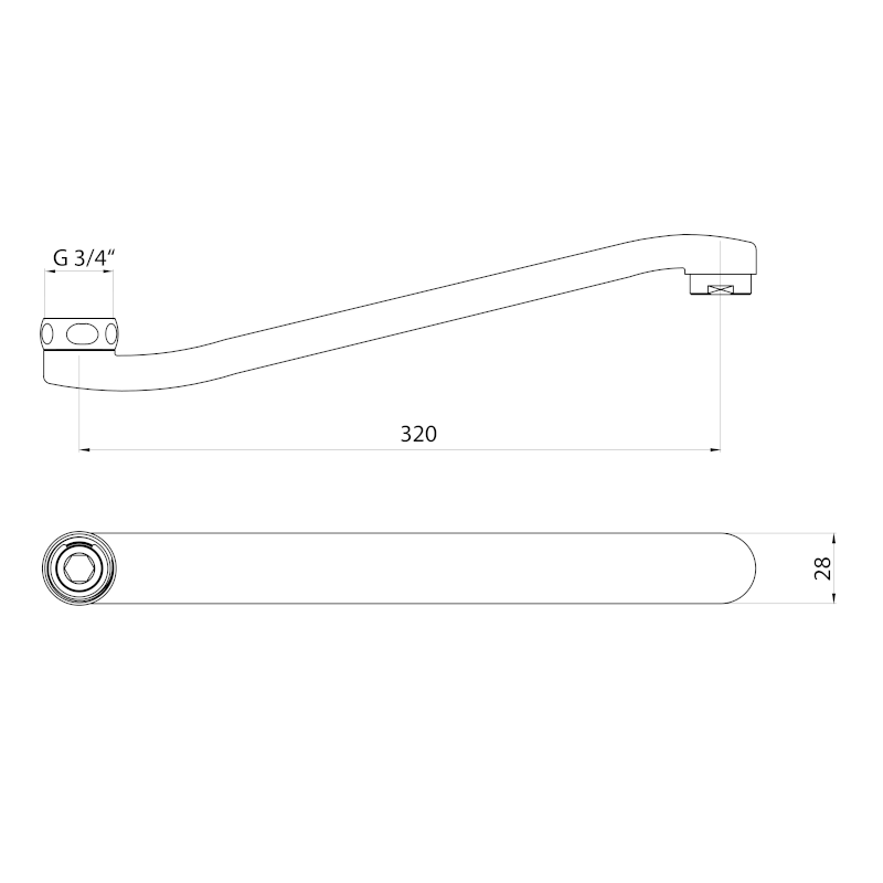 Výtokové ramínko k baterii, 320mm, ploché zvýšené, chrom 43998
