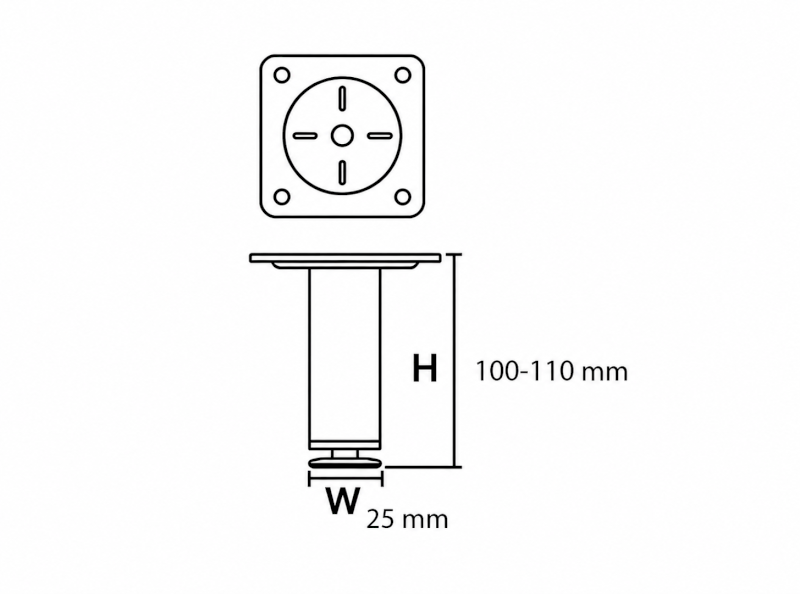 ZOJA výškově stavitelná nožička, výška 100-110mm, černá mat 10078B