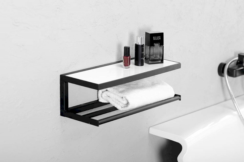 SKA nástěnná police 450x140x160mm, černá mat s bílou MDF deskou SKA401