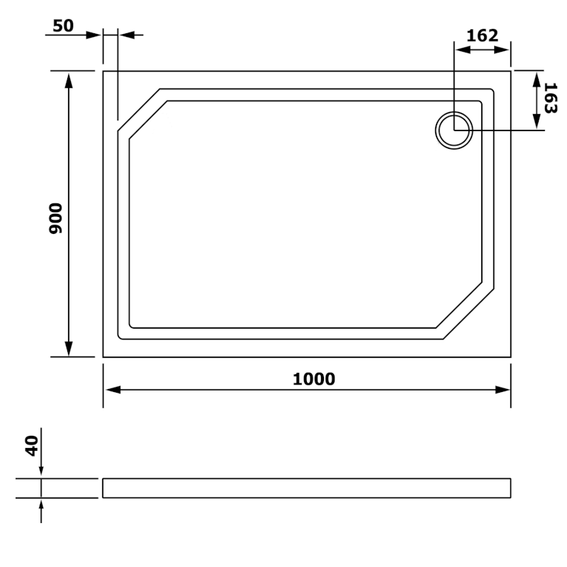 SARA sprchová vanička z litého mramoru, obdélník 100x90cm, bílá HS10090