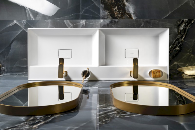 GODIVA dvojumyvadlo, litý mramor, 119x44cm, bílá GU119