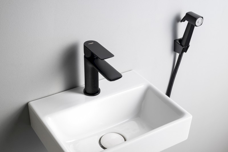 Stojánková umyvadlová baterie s bidetovou sprchou, černá mat SK401B