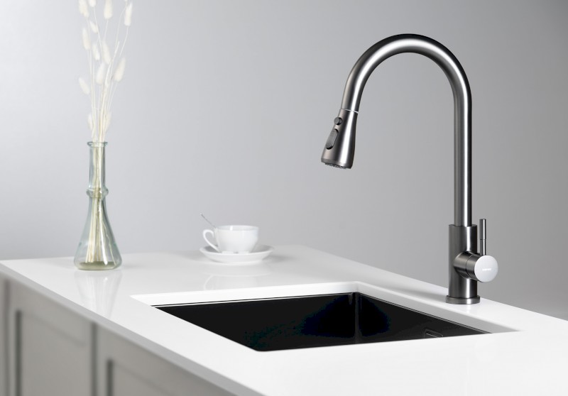 MIKELA stojánková dřezová baterie s výsuvnou sprškou, gun metal 1106-30GM