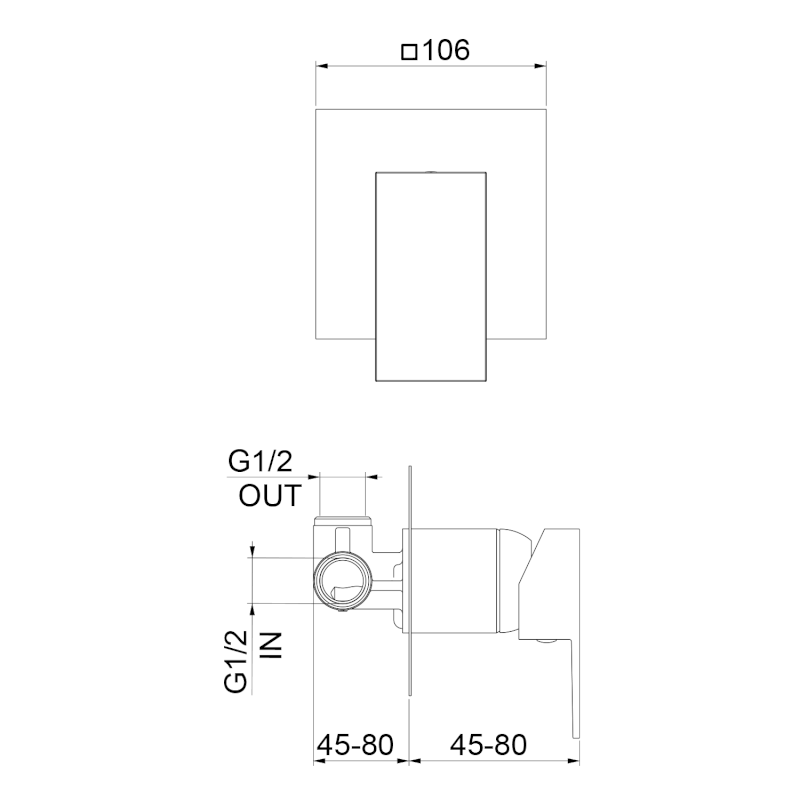 SPECTRE podomítková sprchová baterie, 1 výstup, černá mat 1102-76B