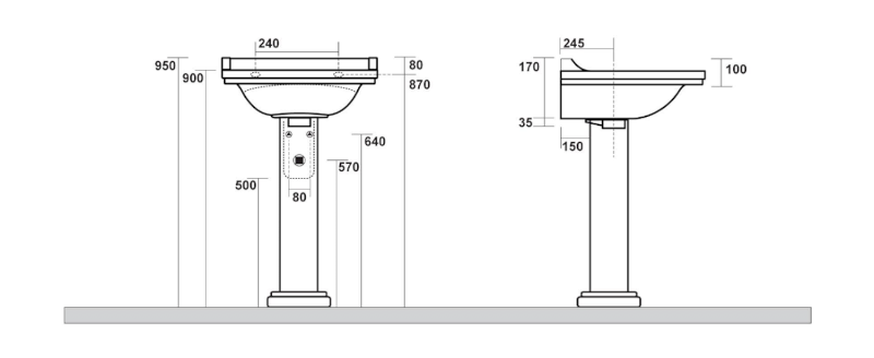 WALDORF universální keramický sloup k umyvadlům 60, 80cm, černá mat 417031