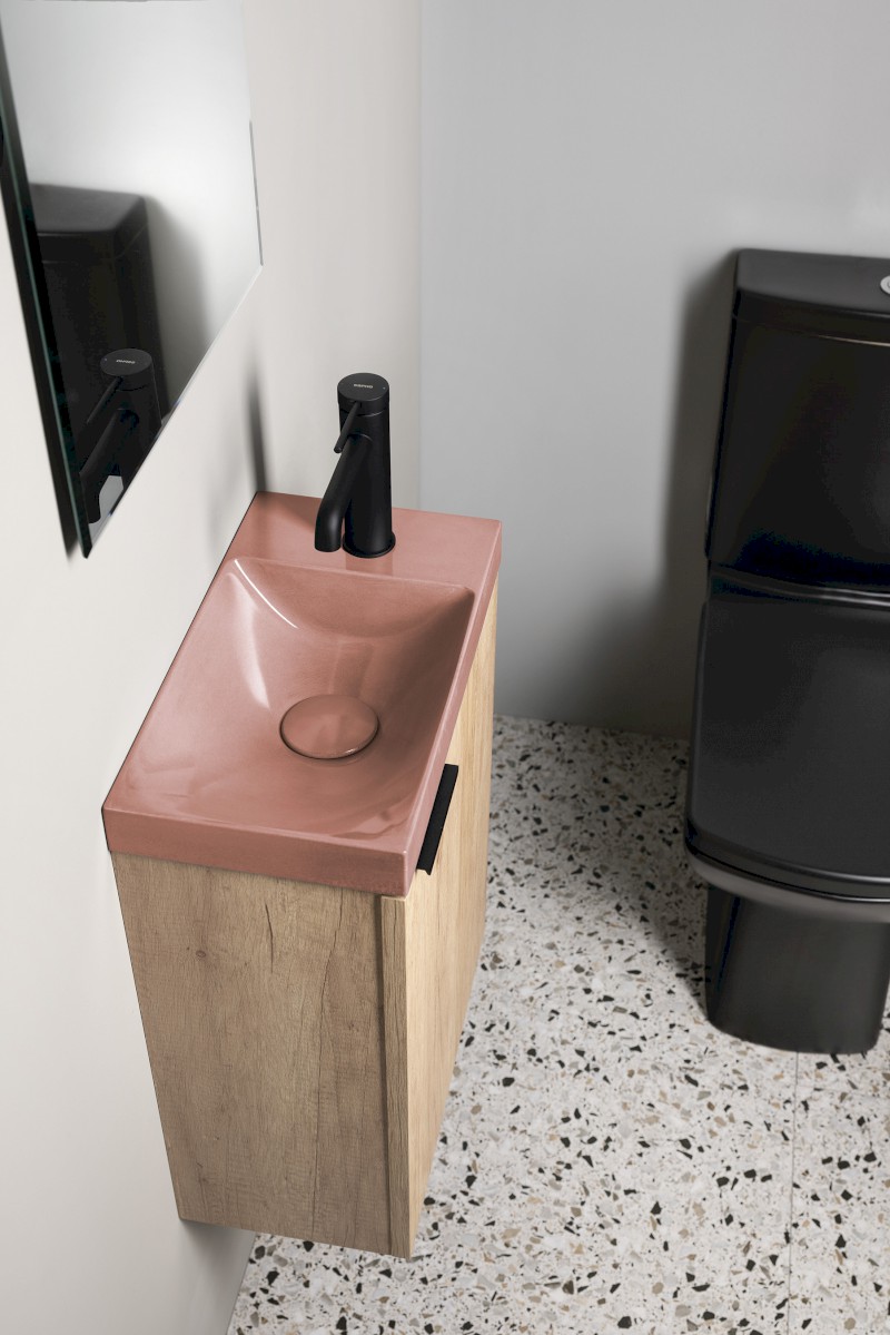 AGOS betonové umývátko 40x22cm, levé/pravé, růžová pololesk AS40021
