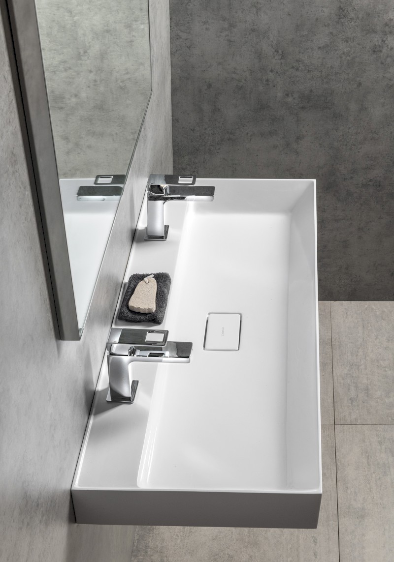 GODIVA dvojumyvadlo, litý mramor, 96x44cm, bílá GU096-2