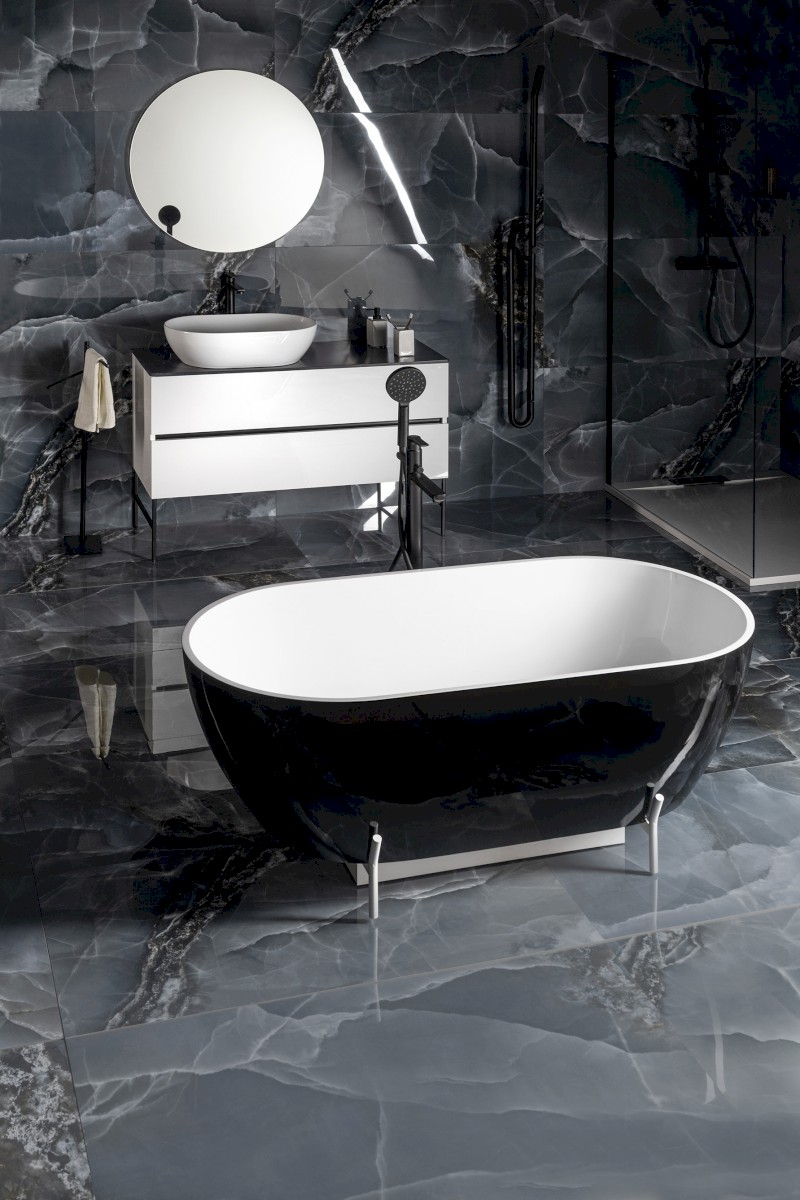 REDUTA volně stojící vana litý mramor 171x81x46cm, černá/bílá 72973