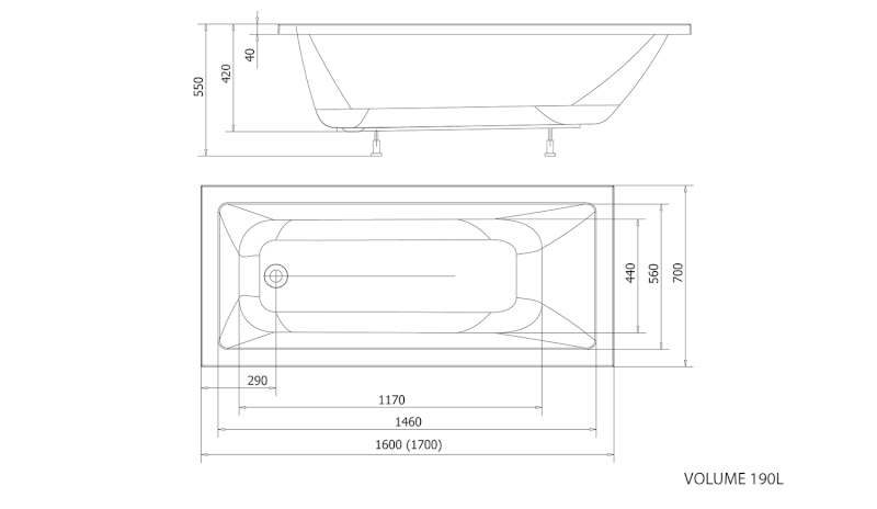 DOUBRAVA obdélníková vana 170x70x42cm, bílá A1770