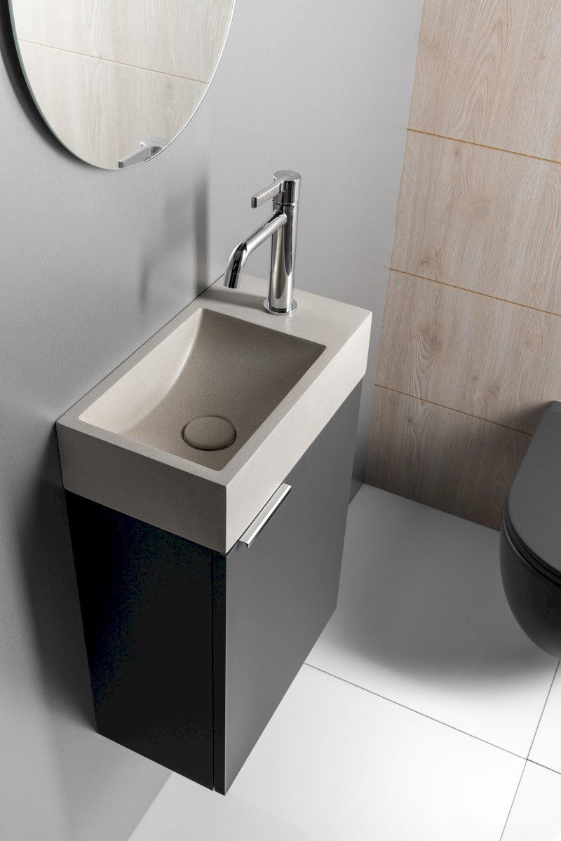 CREST R betonové umývátko, nástěnné, včetně výpusti, 40x22cm, bílý pískovec AR413