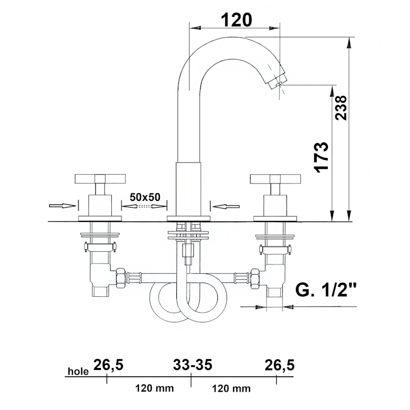 TRAX tříprvková stojánková umyvadlová baterie, chrom 602/S