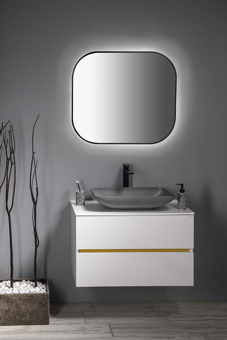 INFRANE betonové umyvadlo na desku, včetně výpusti, 57x37cm, černý granit AR464