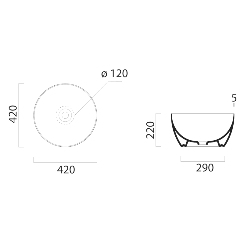 PURA keramické umyvadlo na desku vysoké, průměr 42cm, ghiaccio mat 885215