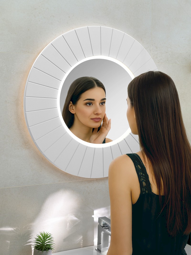 LUMIRO STRIP kulaté zrcadlo s LED osvětlením v rámu ø 75cm, bílá mat LR750-3131S