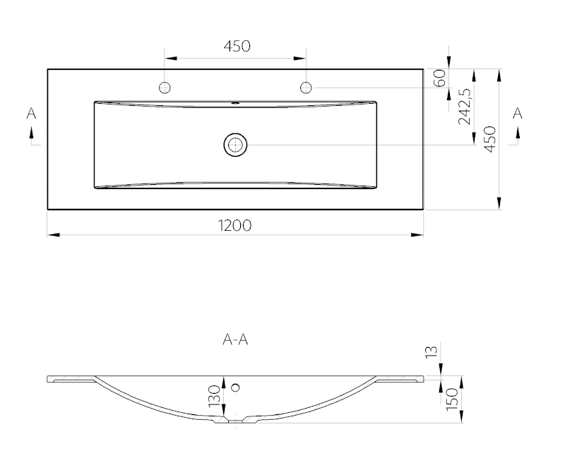 YUKON dvojumyvadlo, litý mramor, 120x45cm, bílá YU122