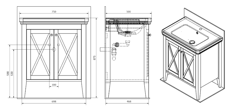 CROSS umyvadlová skříňka 70x81x47cm, buk CR375