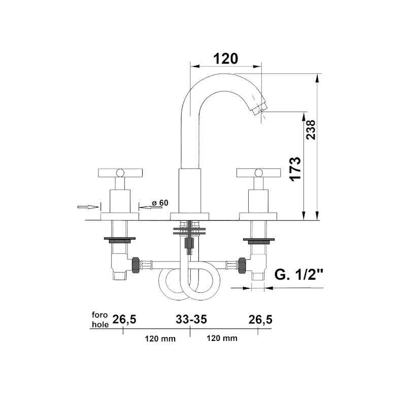 AXIA tříprvková stojánková umyvadlová baterie, chrom 502/S
