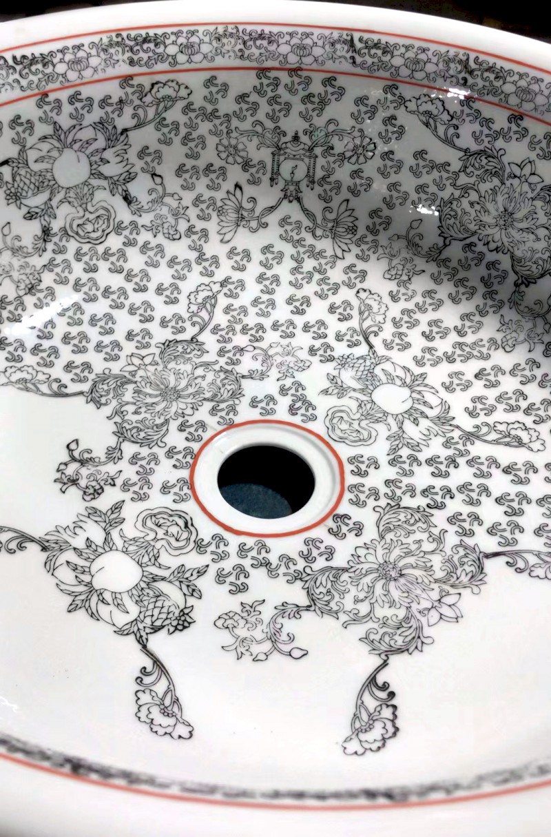 PRIORI keramické umyvadlo na desku, Ø 41 cm, bílá s modrým vzorem PI012