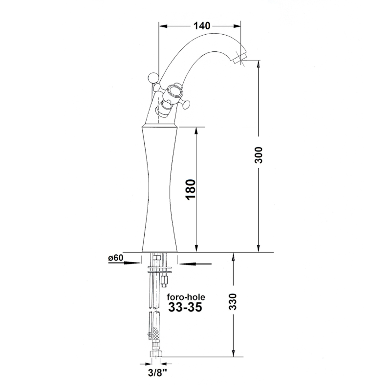 ANTEA stojánková umyvadlová baterie vysoká s výpustí, výška 300mm, růžové zlato 3277L