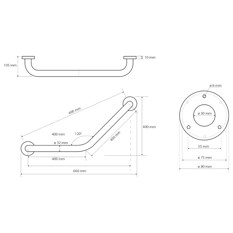 HANDICAP madlo 120° 400/400mm, nerez lesk XH501