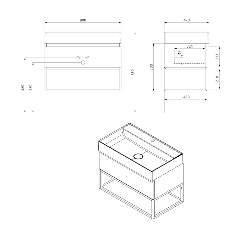 SKARA umyvadlová skříňka 80x50x45cm, černá mat/dub collingwood CG008-1919