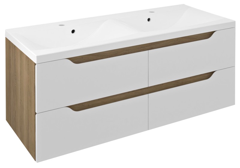 WAVE dvojumyvadlová skříňka 119,7x50x47,8cm, bílá/dub cuneo WA120-3025