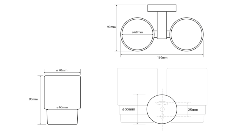 X-ROUND dvojitý držák skleniček, mléčné sklo, chrom XR902