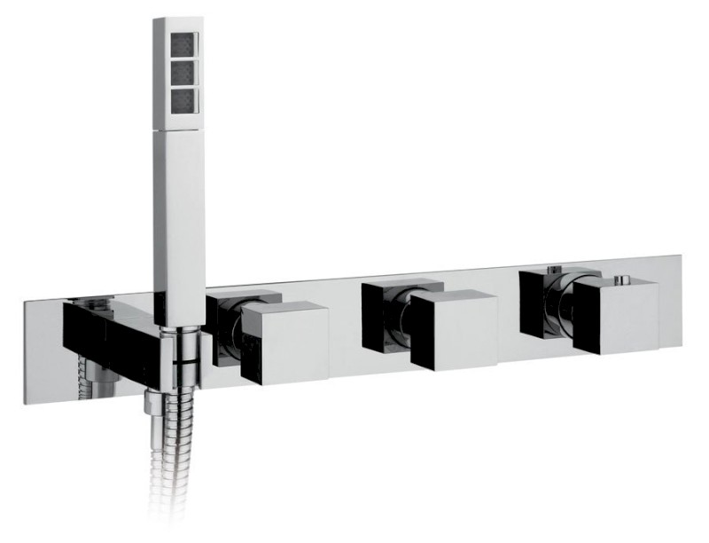 Podomítková termostatická sprchová/vanová baterie s držákem ruční sprchy,2 výstupy,hranatá,chrom MB453