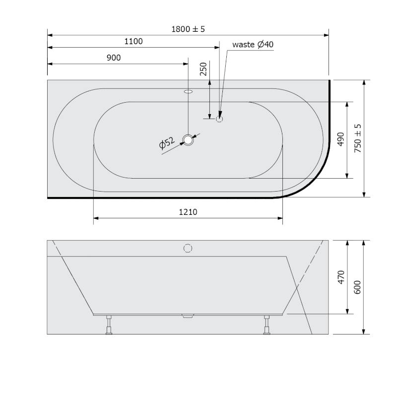 VIVA L MONOLITH asymetrická vana 180x75x60cm, bílá/verde 72099M.44