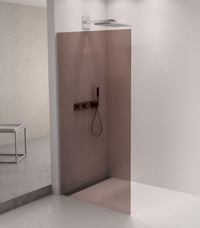 ARCHITEX sada pro uchycení skla podlaha-stěna se spádovou lištou, 1615x2105mm, levá, leštěný hliník AX2116L