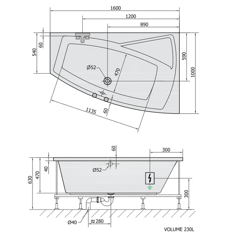 EVIA R hydromasážní vana, 160x100x47cm, Attraction Hydro, chrom 12611.3010