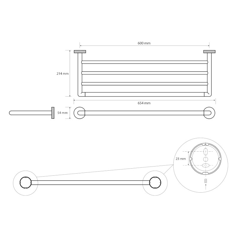 LARISSA polička na ručníky 600mm, černá/zlato mat WS028BG