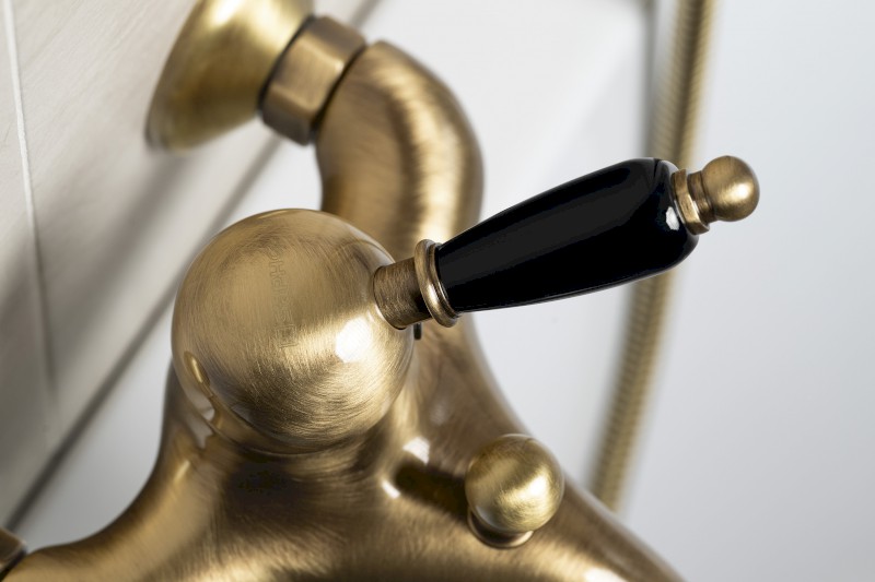 KIRKÉ BLACK nástěnná vanová baterie, černá páčka, bronz KI10NB