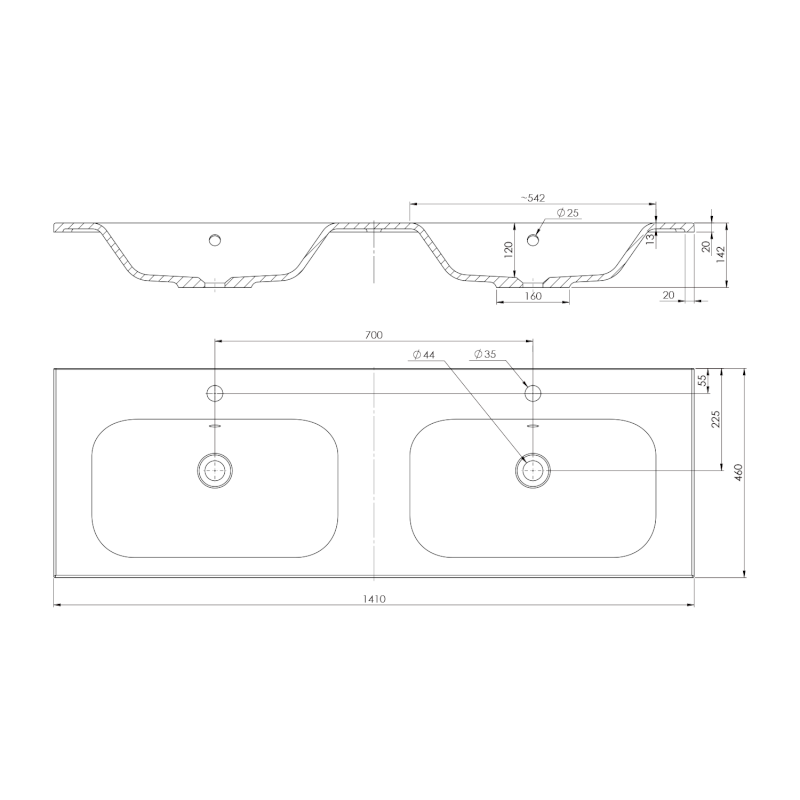 SIDRA dvojumyvadlo, litý mramor, 141x46cm, bílá SD141