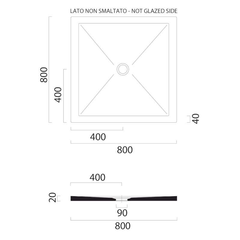 Keramická sprchová vanička, čtverec 80x80x2cm, bílá mat 46080809