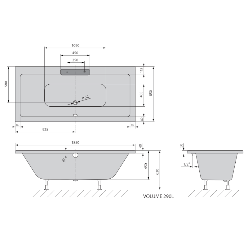 CASCATA obdélníková vana 185x85x45cm, kaskáda nerez 73836.100