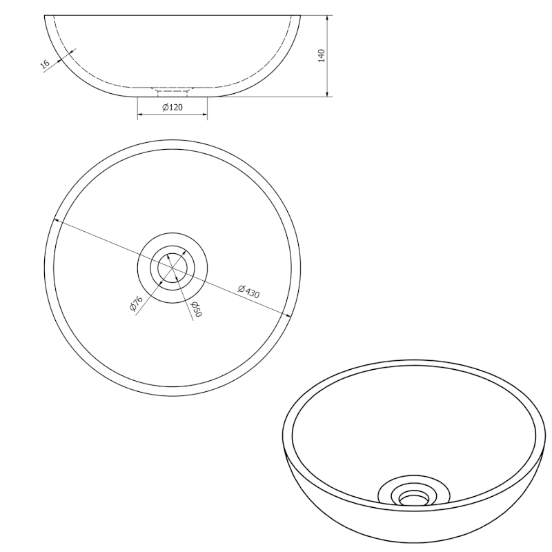 ATTILA keramické umyvadlo, průměr 43cm, metalická měď DK010