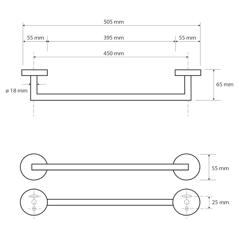 X-ROUND BLACK držák ručníků 450mm, černá mat XR402B