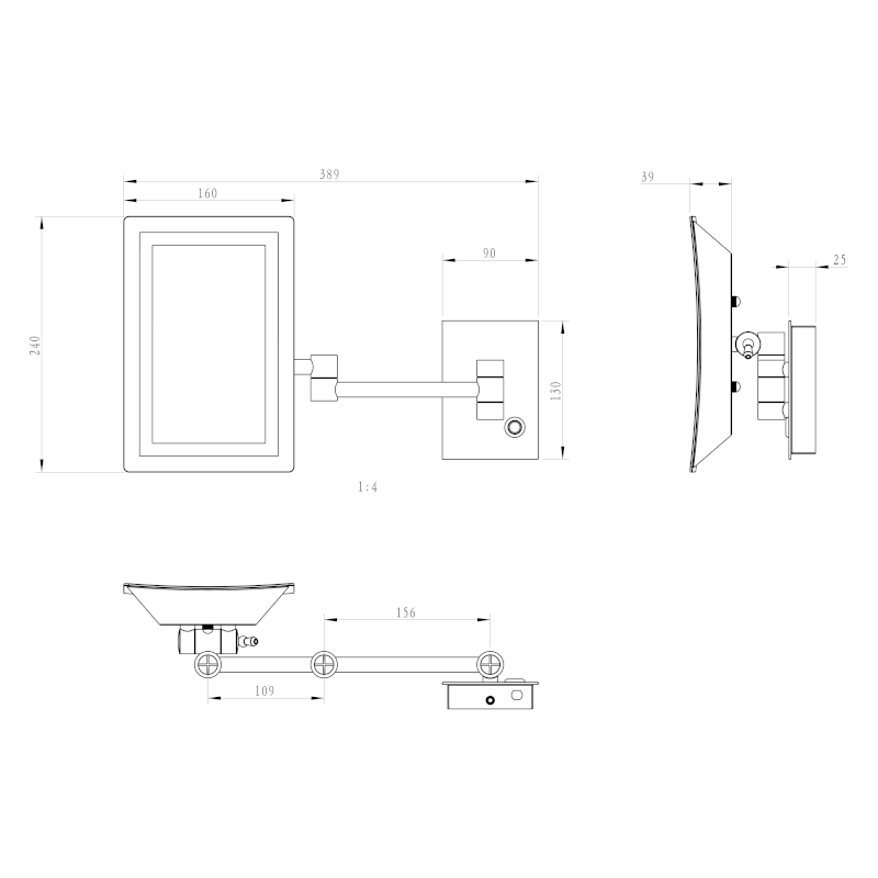 Kosmetické zrcátko závěsné LED, 160x240mm, chrom MW834