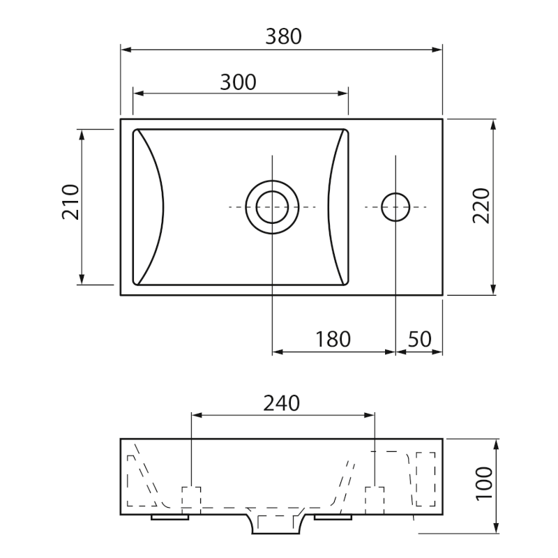 MARGITHA keramické umývátko 38x22cm, otvor pro baterii vpravo, černá mat MGT3822B