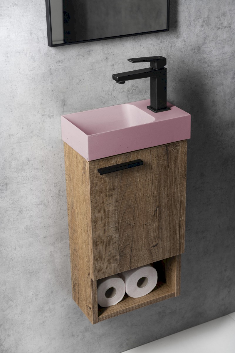PICCOLINO betonové umývátko 30,8x17cm, baterie vpravo, růžová mat PK30521