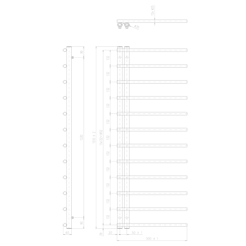 JUSTINA otopné těleso 500x1510 mm, bílá mat IR151W