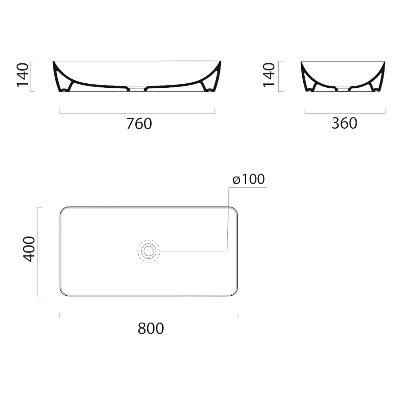 NUBES keramické umyvadlo na desku 80x40cm, tortora mat 904005